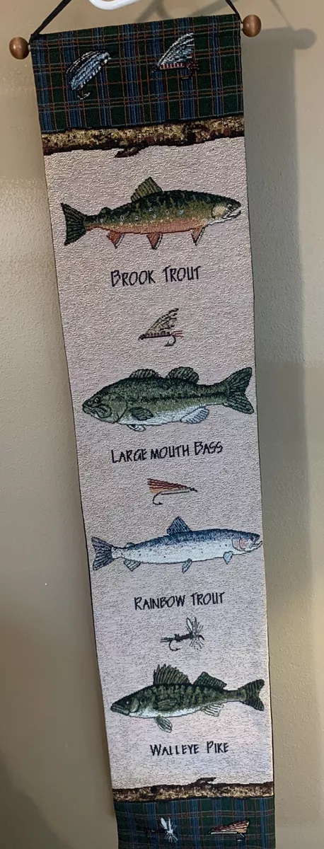 Northern Lakes Fish Tapestry 38” long by 8 “wide Fly fishing Fathers Day  Fishing