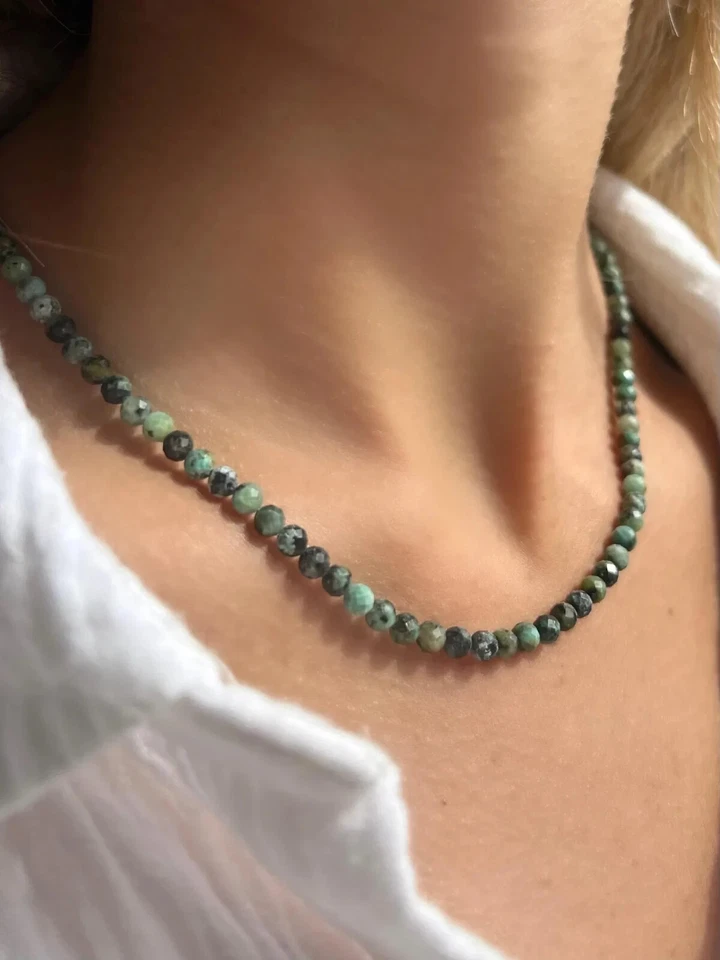 Gargantilla Turquesa Africana Piedra Verde Natural Facted Collar Sanación Reiki Regalo Foto 2 de 4