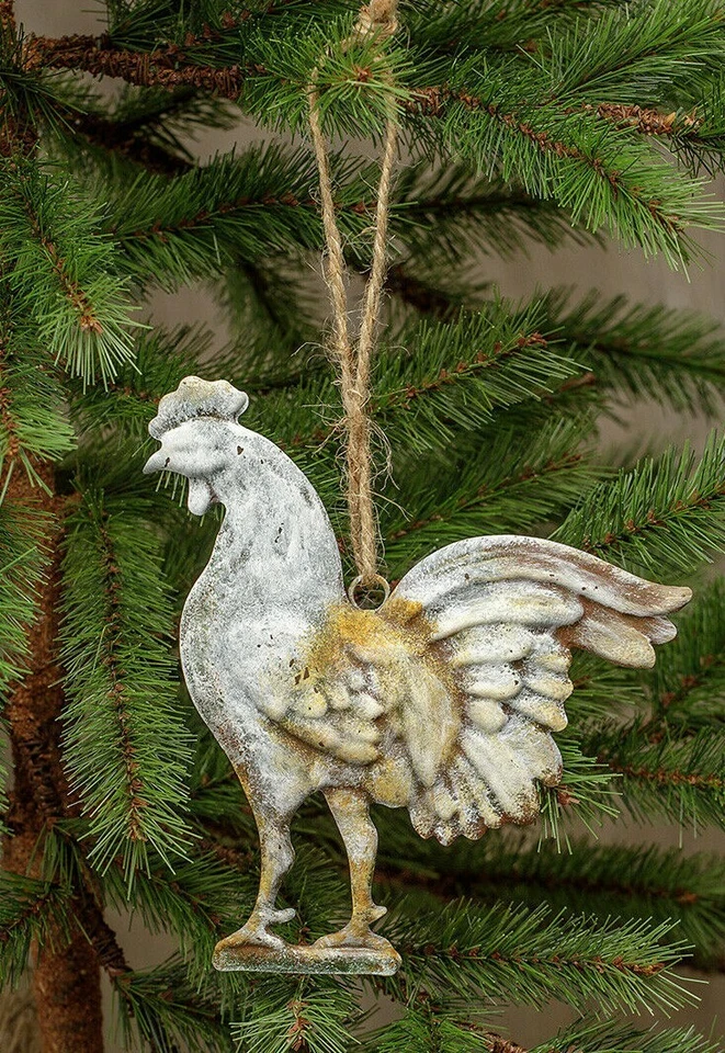 Primitive Style Embossed Farmhouse Rooster Chicken Hanging Ornament Metal Sign  - Image 2 of 3