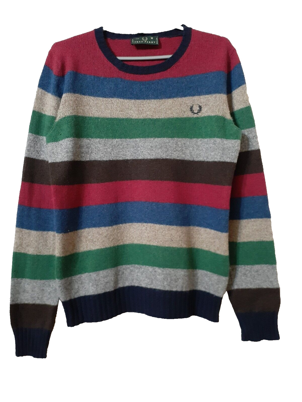 Fred Perry Men Striped Pullover Wool Sweater M