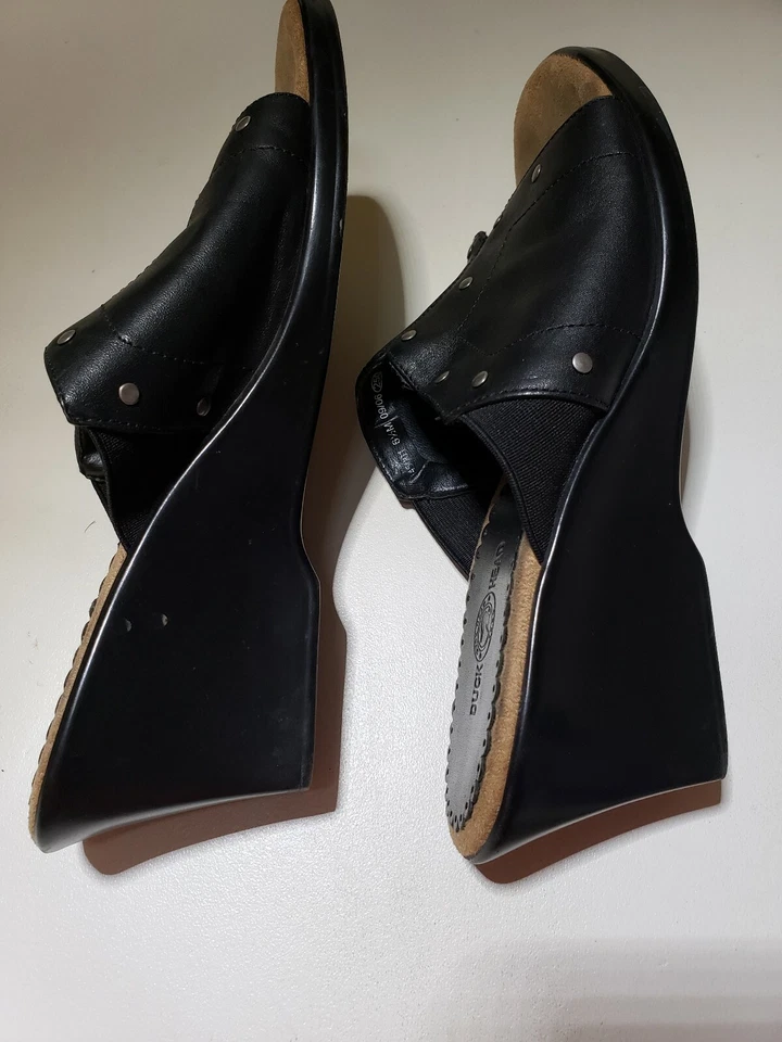 DIAPOSITIVAS DE CUÑA NEGRAS CABEZA DE PATO TALLA 6,5 USADAS EN EXCELENTE ESTADO Foto 3 de 4