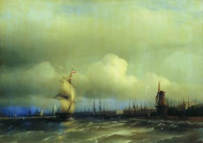 Ivan Aivazovsky View of Amsterdam 1854 17''x 22'' Archival Art Print
