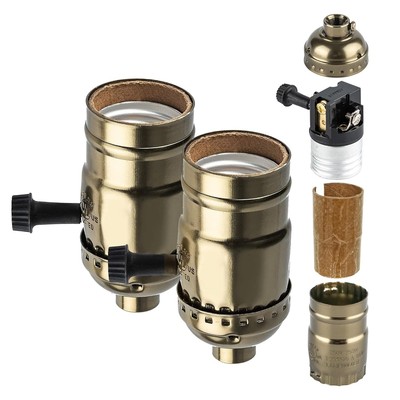 2-Pack UL Listed 3-Way Lamp Socket Replacement JACKYLED E26 E27 Medium Bronze 