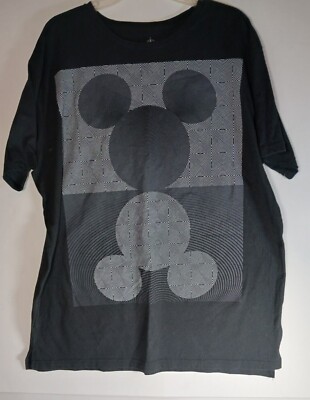  Disney Mickey Mouse Ears Logo Spiral Black Gray Scale T-Shirt Size XL Rare