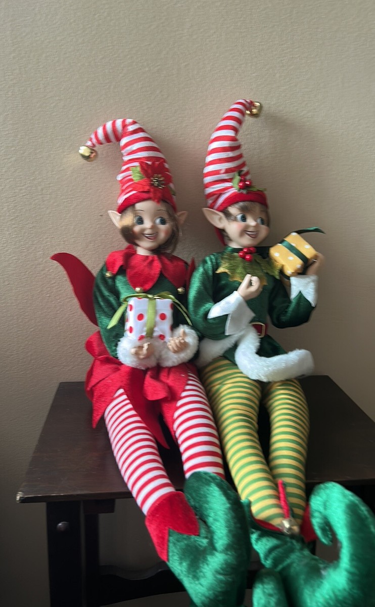 Cynthia Rowley Christmas Elf Sitter Doll Green ￼Boy & Girl 25