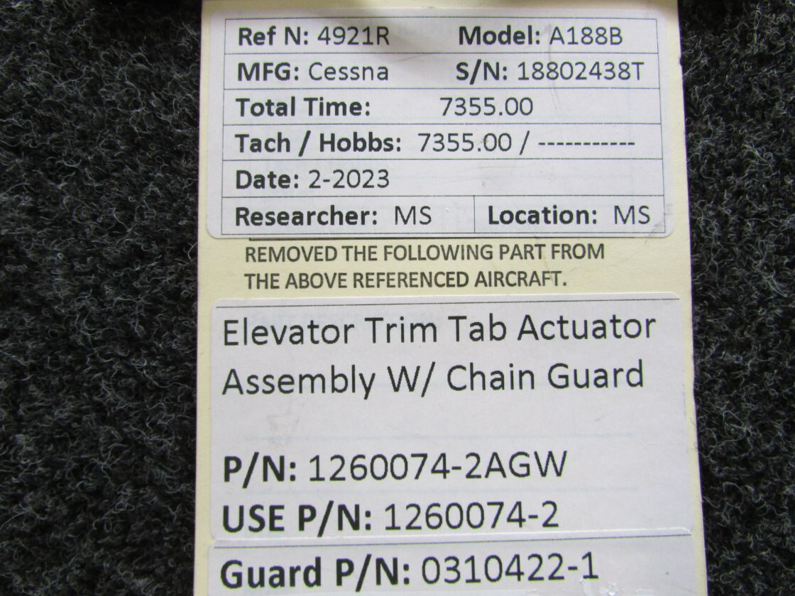 1260074-2AGW (Use: 1260074-2) Cessna A188B Elevator Trim Actuator with Guard
