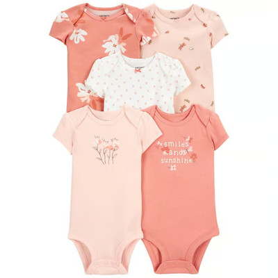 Carters Baby Girls 5-pk.  Love & Smiles Bodysuits (Orange/Peach/White)
