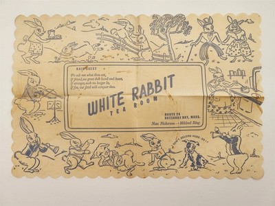 1930s vintage WHITE RABBIT TEA ROOM buzzards bay ma PLACEMAT Nickerson & Ring ad