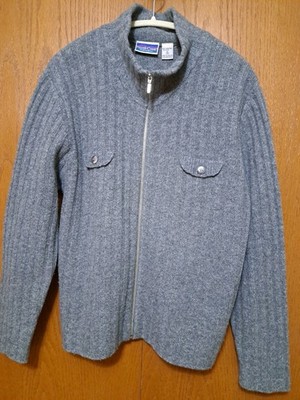 North Crest Men's Grey Ribbed Knit Full Zip Wock Neck Wool Cardigan Sweater XL 