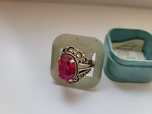 Authentic Finger ring of the USSR, silver 875, gold plated, stone Tourmaline.