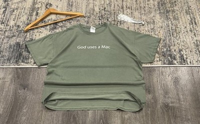 Vintage Apple Mac T Shirt  GOD USES A MAC  Sun Faded Green 100% Cotton Men s XL