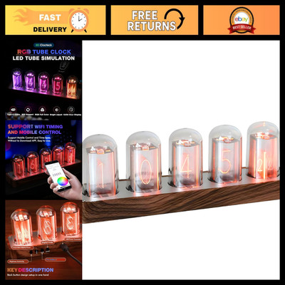 Retro Nixie Tube Clock with Wi-Fi Sync, Alarm & Timer, 12/24H Display, No Assemb