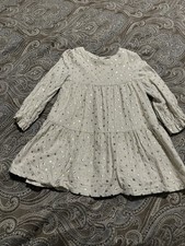 Mini Boden Kids' Betsy Tiered Cotton Dress cream-colored with gold dots 4-5 Y