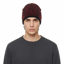 Roberto Cavalli ESZ031 02000 Maroon Leopard Beanie Hat