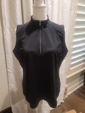 Ogon damski Czarny top bez rękawów z siateczkowym ramionami, rozmiar large, zamek błyskawiczny 1/4