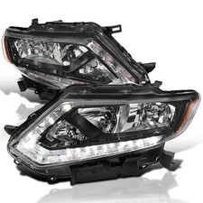 Black Headlights w LED Strip For 2014-2016 Nissan Rogue Left Right Pair
