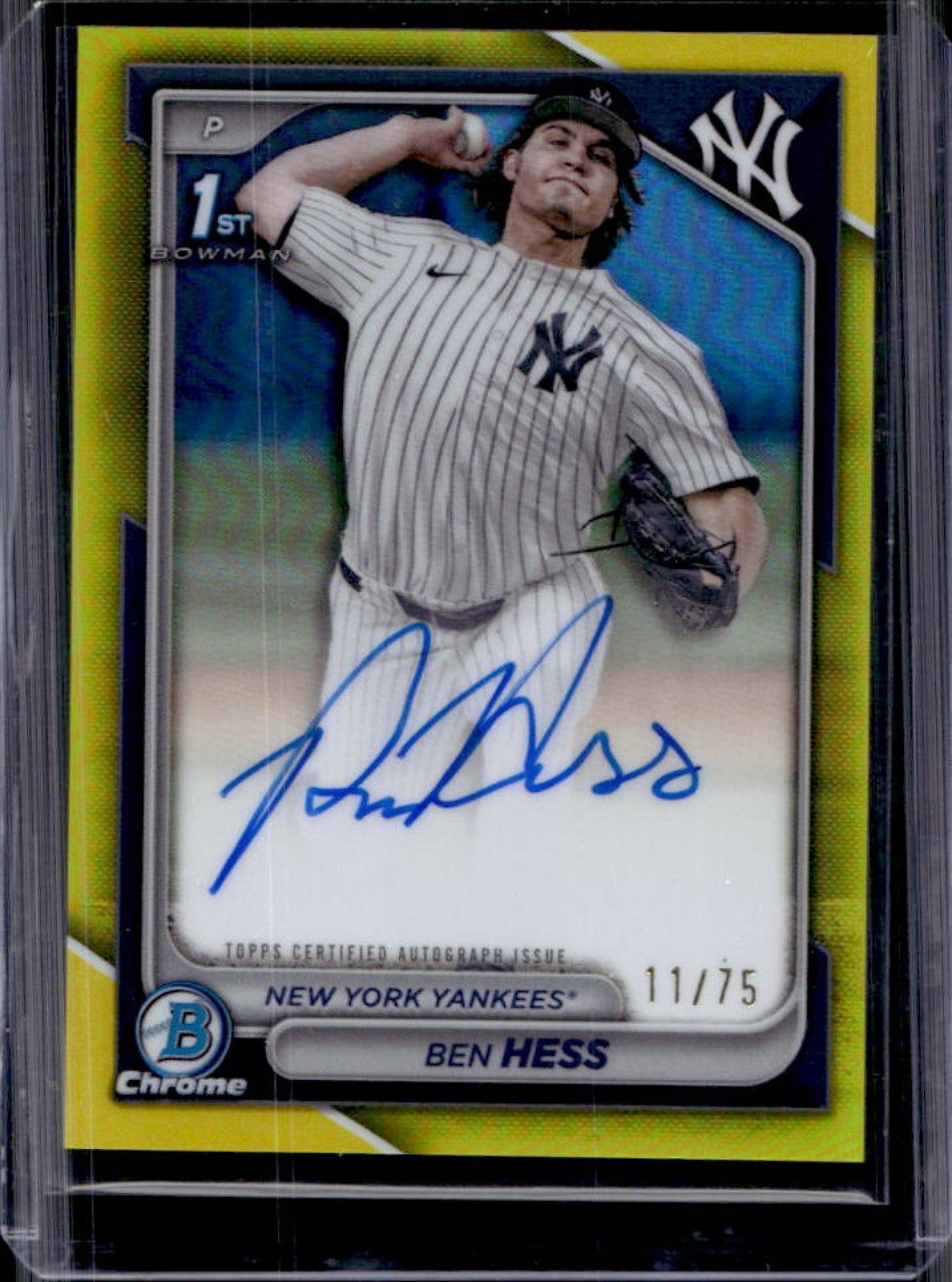 2024 Bowman Draft Ben Hess Chrome Auto Yellow Refractor 1st #/75 Yankees