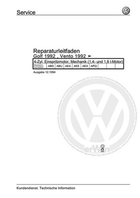 VW Golf III Vento 1992-1999 1.4 1.6 Benzin Motor Reparaturanleitung PDF