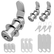 3 Pcs Cabinet Locks with Key, 1-1/2" Drawer Lock Keyed Alike Cam Lock, Cabine...