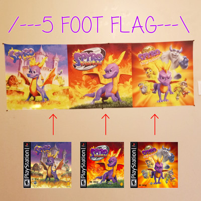 Spyro the Dragon 1 2 & 3 box art covers 5 foot tapestry PlayStation banner flag