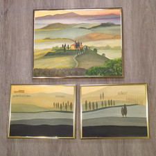 Set 3 Dipinti Paesaggio Olio Su Tela Originali Toscana Alberi Colline Firmati