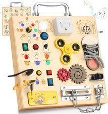 Wooden Busy Board with LED Light Montessori Baby Learning Toys for Toddlers , Se