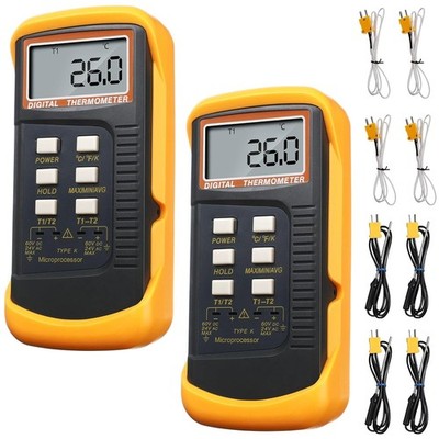 2 Pcs Thermocouple Thermometer Digital K Type HVAC Dual Channels Digital Thermom