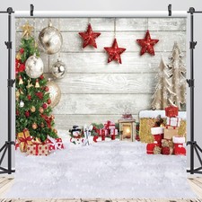 10x10FT Christmas Tree Gift Backdrop - White Wooden Board Snowflake Photograp...