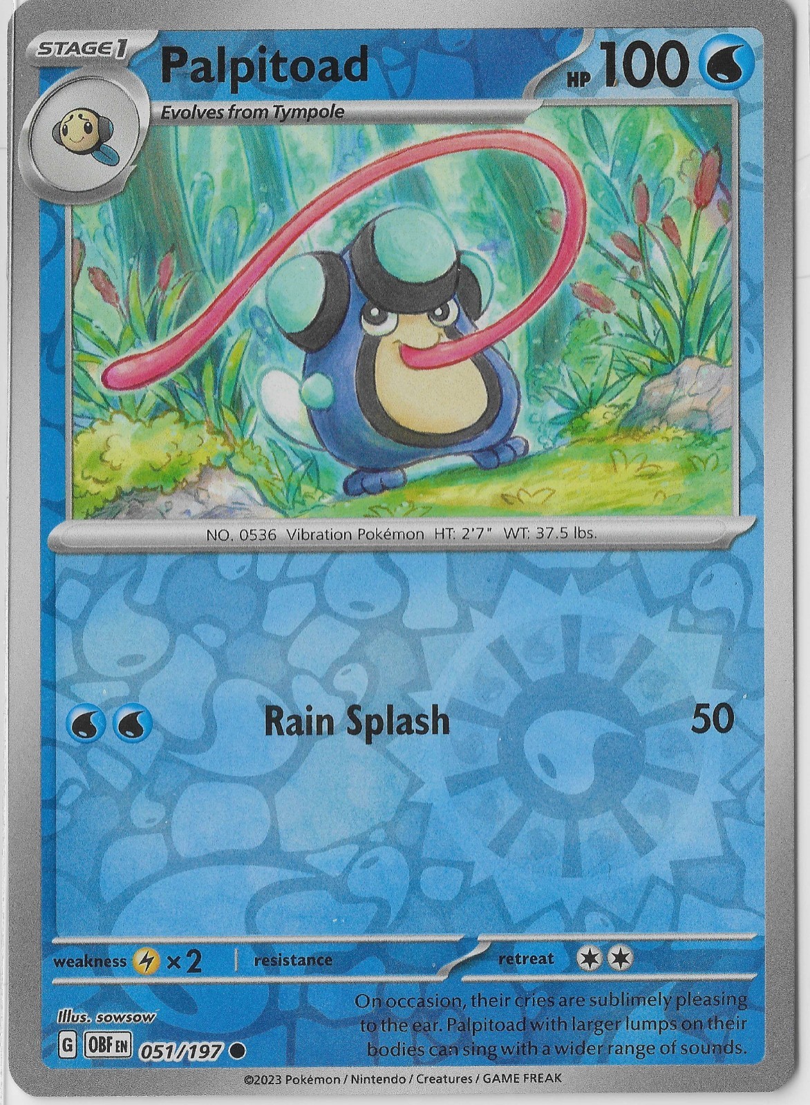Palpitoad Reverse Holo Common SV03: Obsidian Flames 051/197 NM