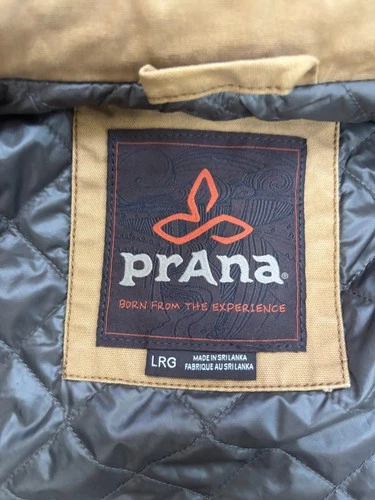 prAna Trembly Insulated Jacket Mens Large Tan Canvas Quilted Lined Button Front image 4