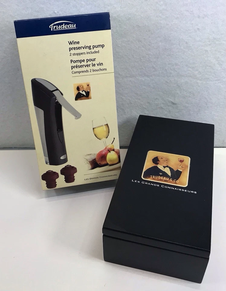 Bomba conservadora de vino Trudeau con caja de madera estuche y tapón Foto 3 de 4