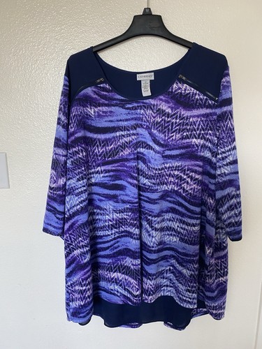 Catherines Blue and Purple Relaxed Tunic Blouse 2X Plus - Picture 1 of 5
