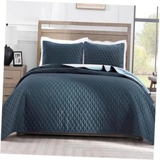 Reversible Full Queen Quilt Bedding Set with Pillow Full/ Queen Navy/ Blue