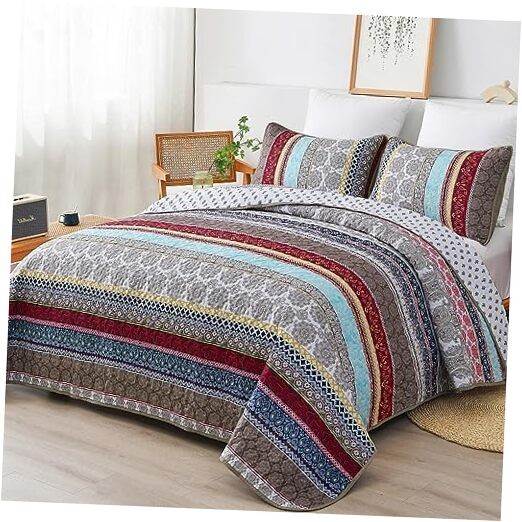 Size, Brown Bohemian 3 Pieces Quilt Bedding Queen Brown Red