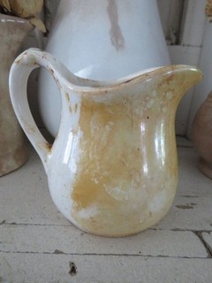 AMAZING Heavily STAINED White Ironstone PITCHER Medium Size FARMHOUSE DECOR