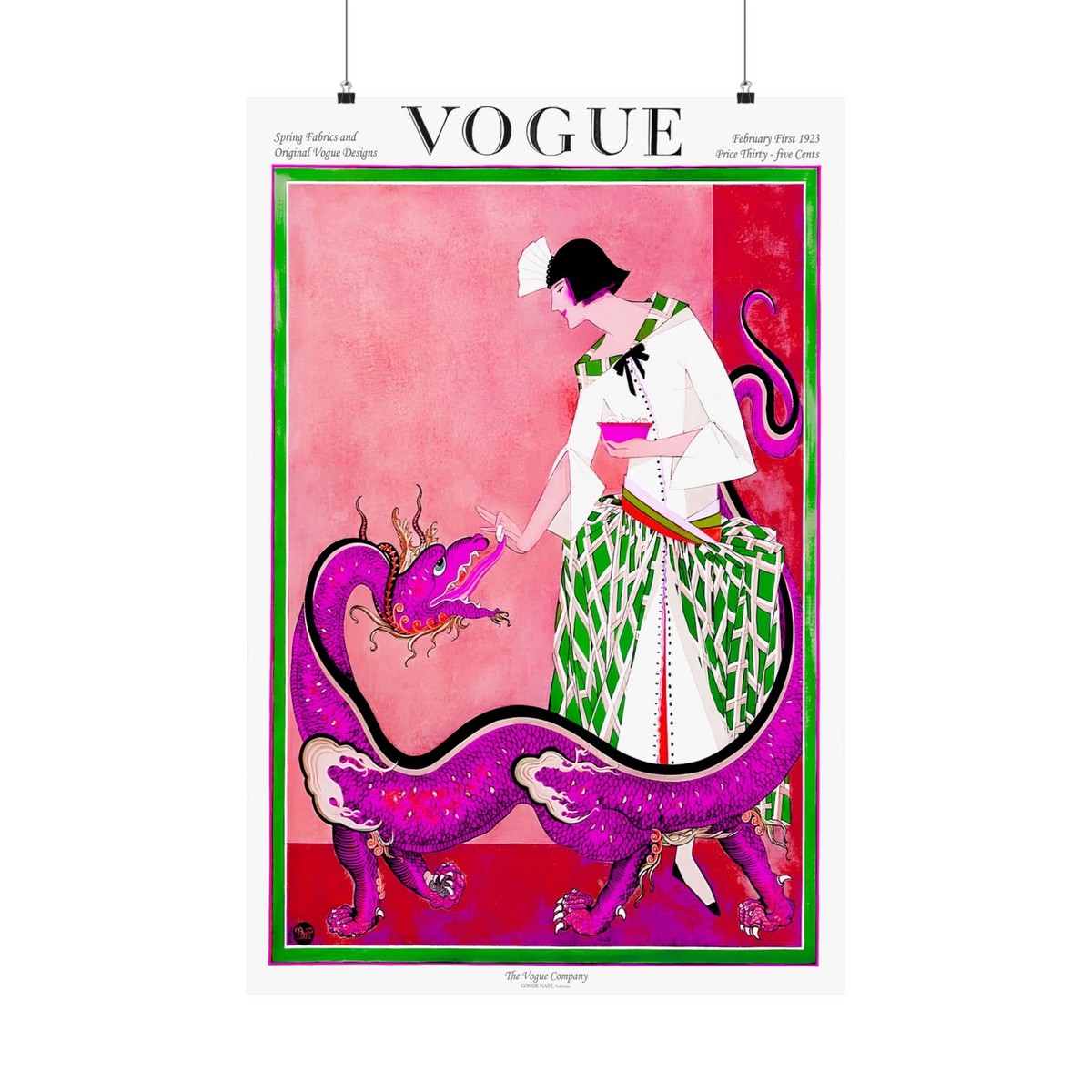 Vintage Vogue Cover Poster February 1923 Classic Magazine Cover