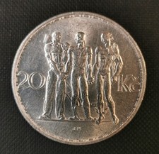 Czechoslovakia  20 Korun / Kor&uacute;n Silver (.700) AU, Coin 1934.