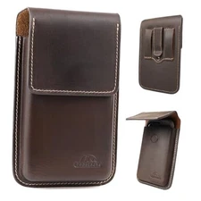 eather Phone Holster with Belt Clip,Flip Cell Phone Pouch for L Darkbrown