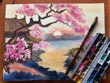 Acquerello originale cinese pittura paesaggio arte decorazione casa 12*16 arte orientale