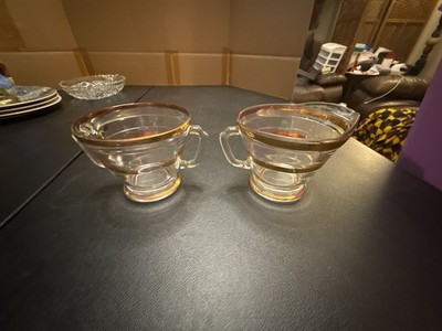 Vintage West Virginia Glass Specialty Regent Creamer and Sugar Set with Gold Ban