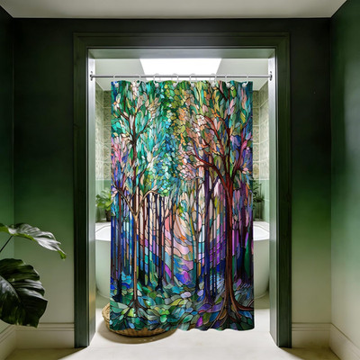 Small Stall Narrow Shower Curtain Colorful Stained Glass Stand up Spring Aesthet