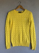 Polo Ralph Lauren Sweater Womens S Yellow Cable Knit Fisherman Vibrant Preppy
