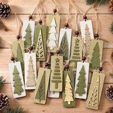 16 Pcs Neutral Rustic Wooden Christmas Tree Ornaments