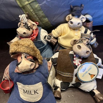 Russ Berrie & Co Lot Of 4 Country Folks Shelf Sitters Cow x4 3tagged 2hornbroke 