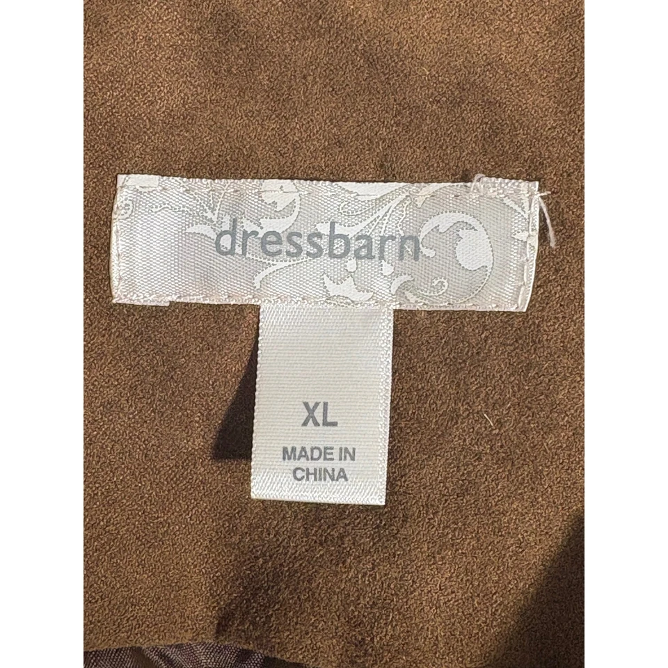 Dressbarn Women Brown Faux Suede Ruffle Trim Open Front Blazer Jacket XL - Image 3 of 4