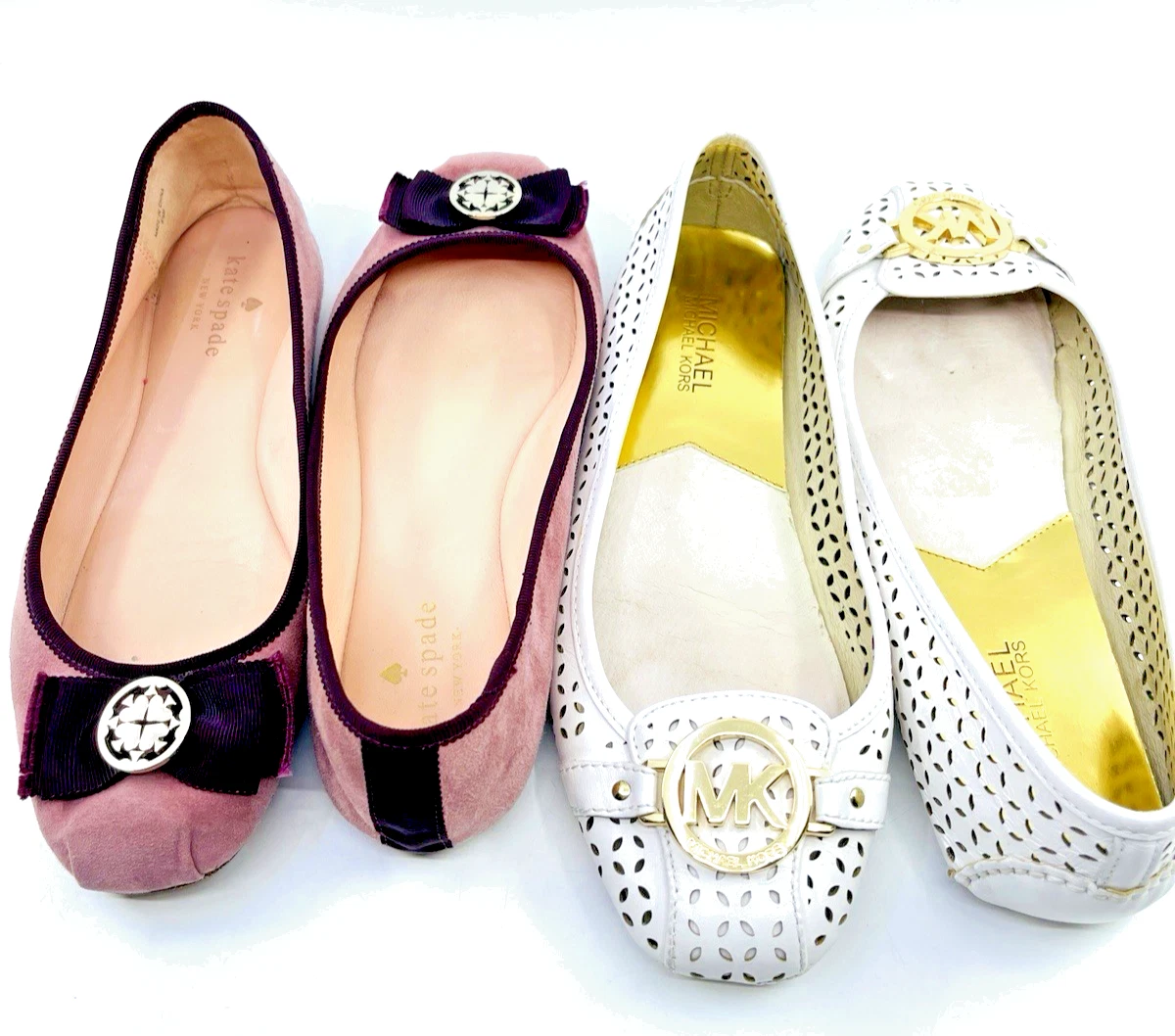 Michael Kors Women's 8.5 Pink Suede/White Leather Perforated Ballet Flats lot