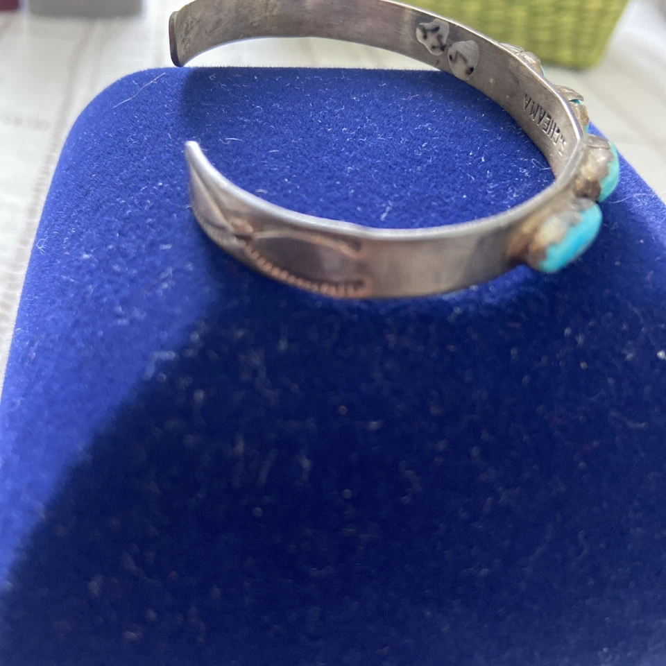 Turquoise Sterling Silver Cuff Bracelet Native American Southwest By S. Cheama - Image 3 of 4