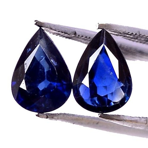 Natural Blue Sapphire Pear Cut 7x5 mm Pair 1.63 CTS Loose Certified Gemstones - Picture 2 of 5
