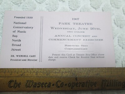 1907 Philadelphia PA Park Theatre National Conservatory of Music 809 Broad St