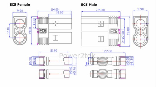 Qualität Original Amass EC5 (5 Paar) Stecker/Buchse 90A Stecker Kugelstecker NEU - Bild 2 von 8